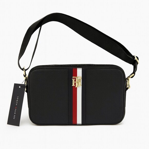 Tommy Hilfiger Crossbody Bag – Dark Blue Faux Leather Stripe Logo New with tags - Picture 1 of 5